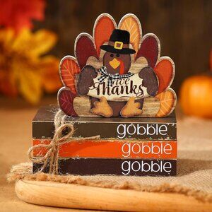 4 Pcs Thanksgiving Turkey Table Decor Farmhouse Turkey Wooden Signs Mini Fall Ti